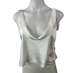 NEW Lioness Women's White Silk Satin Sleeveless Cowl Neck Cami Tank Crop Top L